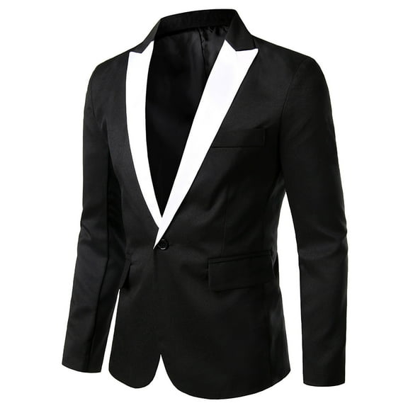 IYTR Men's Fashion Suit Coat One Button Peak Lapel Long Sleeve White Suit Jacket Slim Tuxedo Blazer Black XL