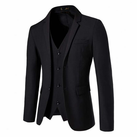 IYTR Men's Fashion Suit Coat Solid Color Turndown Collar Long Sleeve Slim Business Wedding Formal Suit Black XXL