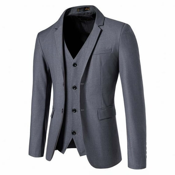IYTR Men's Fashion Suit Coat Solid Color Turndown Collar Long Sleeve Slim Business Wedding Formal Suit Gray XL