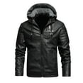 thumbnail image 1 of IYTR Men's Faux Leather Jacket Hooded Drawstring Long Sleeve Coat Winter Warm Motorcycle Biker Jacket Casual Leather Coat Black XXL, 1 of 6