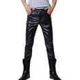 thumbnail image 1 of IYTR Men's Faux Leather Pants Stretchy Biker Jeans Slim Fit Low Waist Trousers Black Black L, 1 of 6