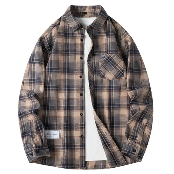 IYTR Men's Flannel Shirt Fashion Casual Plaid Turndown Collar Long Sleeve Button Up Loose Shirts Black M