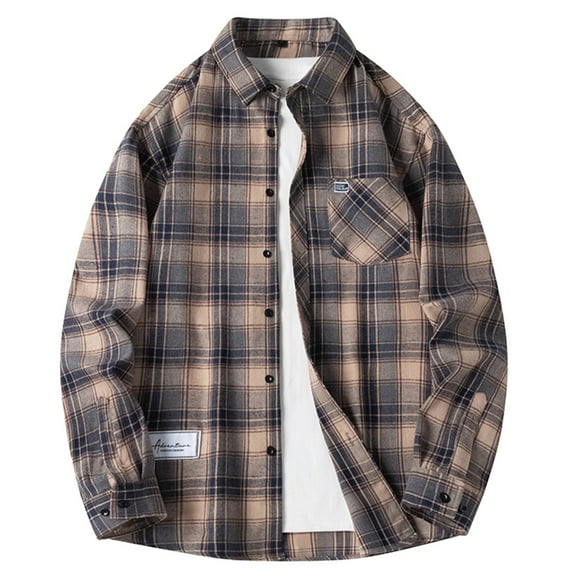 IYTR Men's Flannel Shirt Fashion Casual Plaid Turndown Collar Long Sleeve Button Up Loose Shirts Black XL
