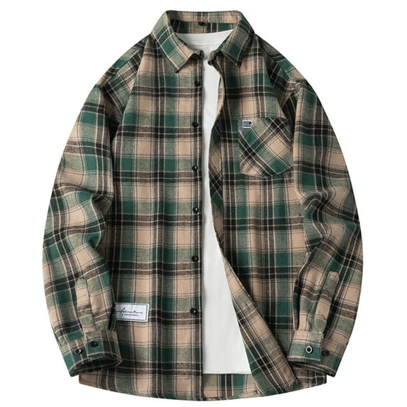 IYTR Men's Flannel Shirt Fashion Casual Plaid Turndown Collar Long Sleeve Button Up Loose Shirts Green XXXL