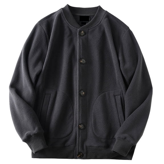 IYTR Men's Fleece Baseball Jacket Stand Collar Long Sleeve Button Down Patchwork Coats with Pockets