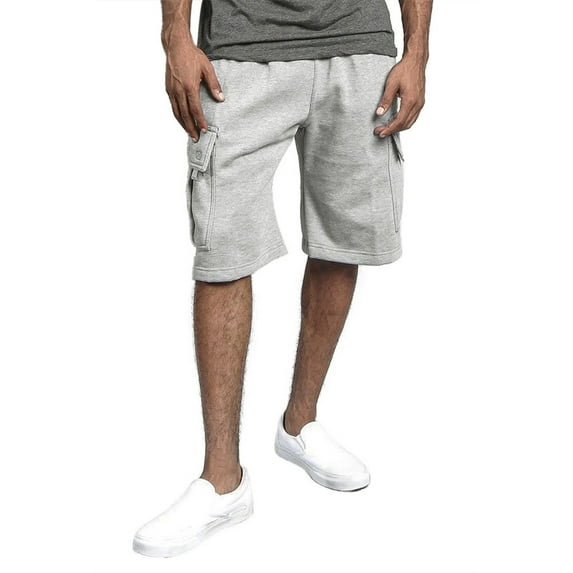 IYTR Men's Fleece Cargo Shorts with Pockets Dstring Elastic Waist Solid Color Summer Beach Shorts Gray XXXL