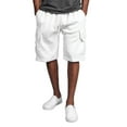 thumbnail image 1 of IYTR Men's Fleece Cargo Shorts with Pockets Dstring Elastic Waist Solid Color Summer Beach Shorts White XL, 1 of 6