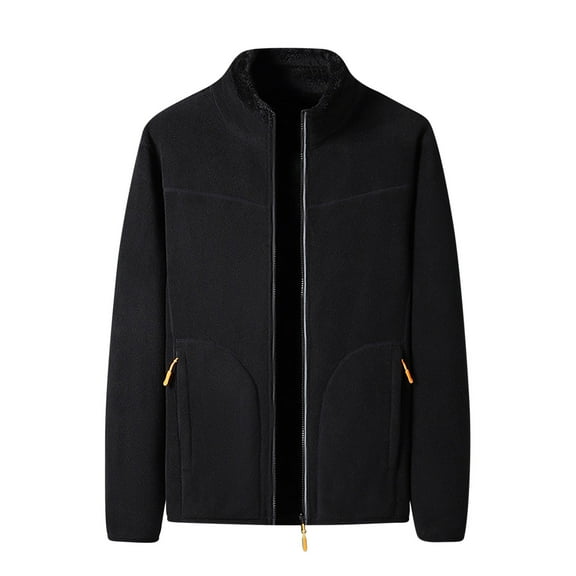 IYTR Men's Fleece Jacket Warm Winter Full Zip Up Outdoor Soft Thick Lightweight Jacket Coat for Men Black L