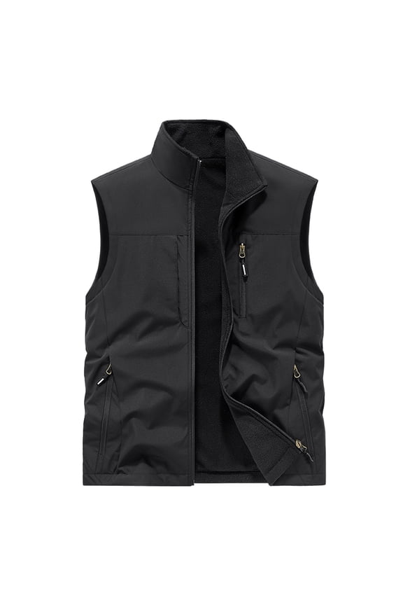 Men's Fleece Lined Waistcoat Warm Winter Outdoor Soft Zipper Waistcoat Lightweight Windproof Hiking Fishing Camping Black XXXXL
