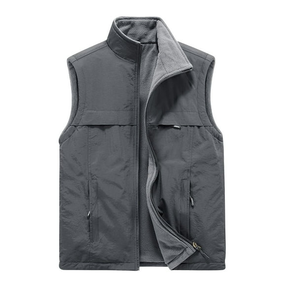 IYTR Men's Fleece Vest Lightweight Outdoor Stand Collar Sleeveless Zipper Pockets Quick Dry Warm Waistcoat Gilet Black Gray XXL
