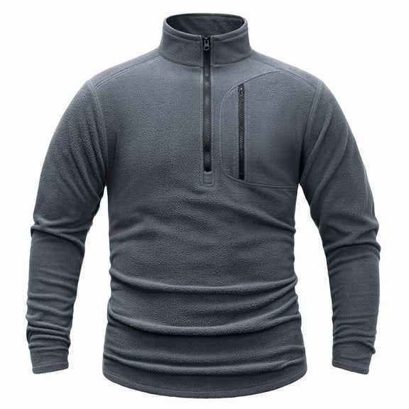 IYTR Men's Fleece Warm Winter Tops Solid Color Pullover Stand-Up Collar Jacket 1/4 Zip Cargo Sweatshirts Workout (Dark Gray,S)