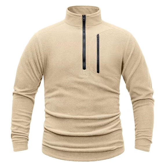 IYTR Men's Fleece Warm Winter Tops Solid Color Pullover Stand-Up Collar Jacket 1/4 Zip Cargo Sweatshirts Workout (Khaki,S)
