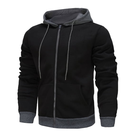 IYTR Men's Full Zip Hoodie Sweatshirt Long Sleeve Fleece Jacket Solid Color Hooded Drawstring Warm Winter Outerwear Tops Black XL