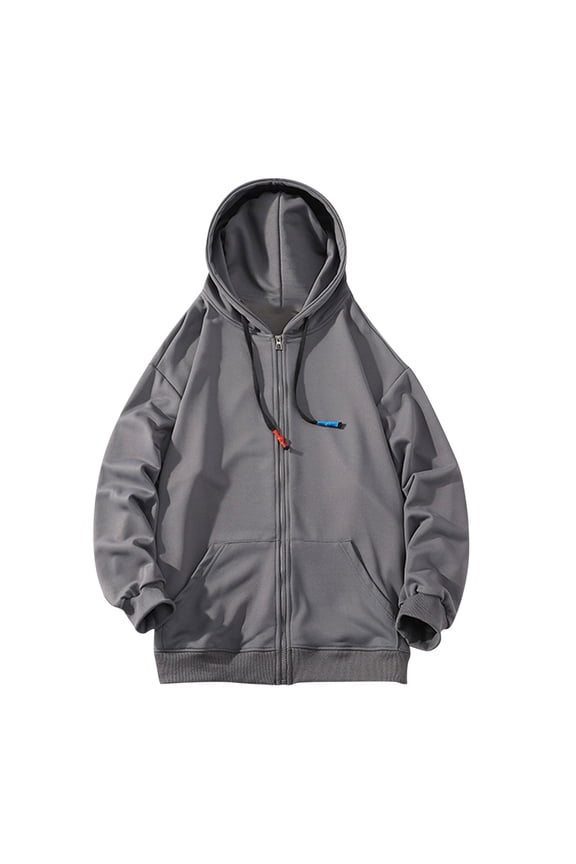 Men's Full-Zip Hoodie Sweatshirt Long Sleeve Solid Color Hooded Jacket with Kangaroo Pockets Drawstring Pullover Streetwear Tops Coat