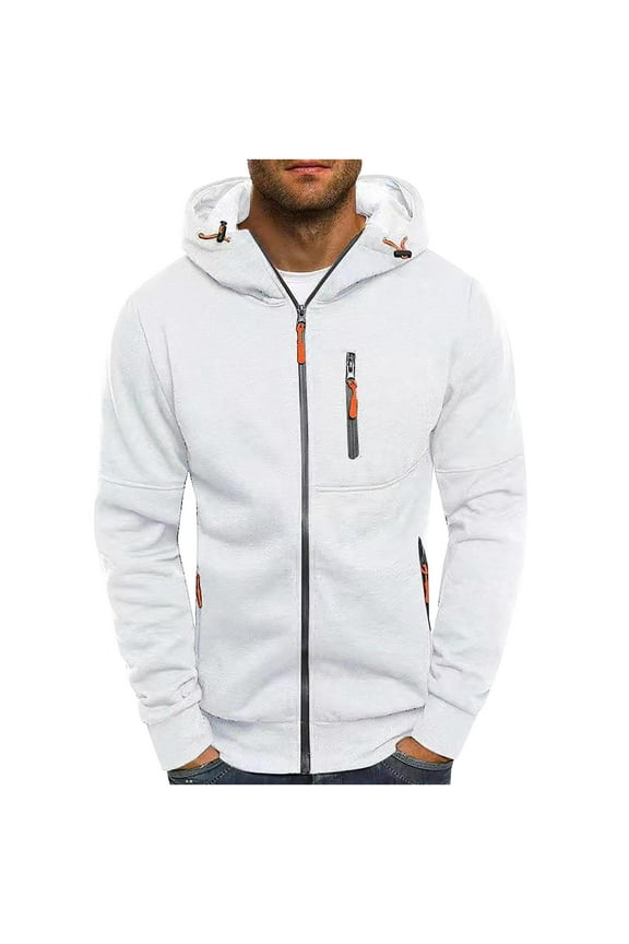 Men's Full Zip Up Hoodie Jacket with Zipper Pockets Sweatshirt Long Sleeve Hooded Coat Outwear