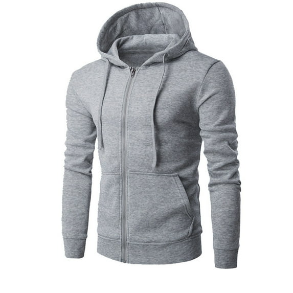 IYTR Men's Full Zip Up Hoodie Sweatshirt Solid Color Long Sleeve Pullover Hooded Drawstring Jacket with Pockets Gray S