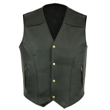 IYTR Men's Genuine Cowhide Leather Vest Biker Waistcoat Black/Brown V-Neck Sleeveless Single Breasted with Zipper Pockets Black M