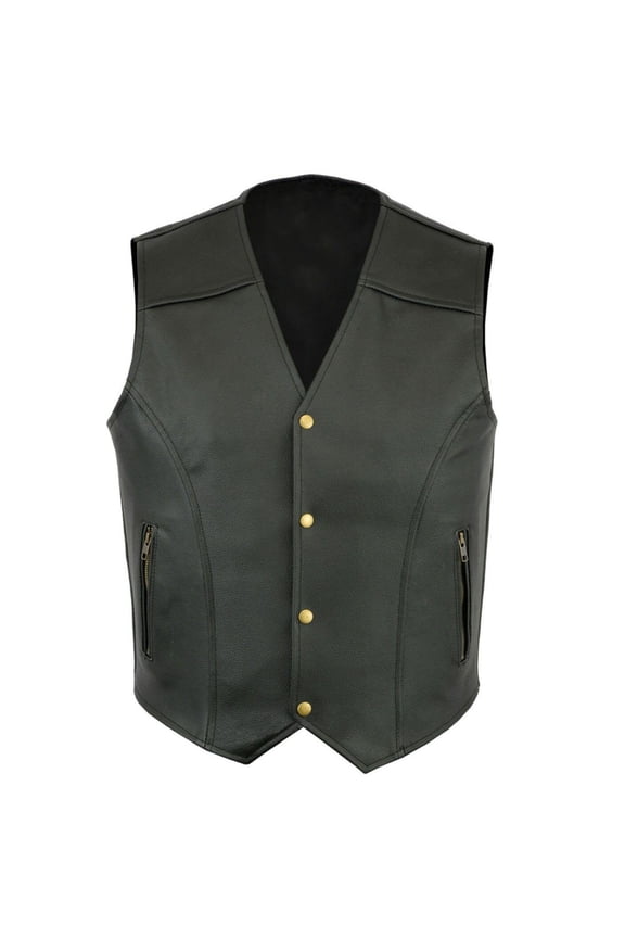 Men's Genuine Cowhide Leather Vest Biker Waistcoat Black/Brown V-Neck Sleeveless Single Breasted with Zipper Pockets Black XXXXL