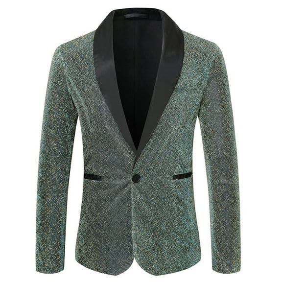 IYTR Men's Glitter Suit Jacket One Button Slim Fit Party Blazer Tuxedo Wedding Prom Dinner Beige S