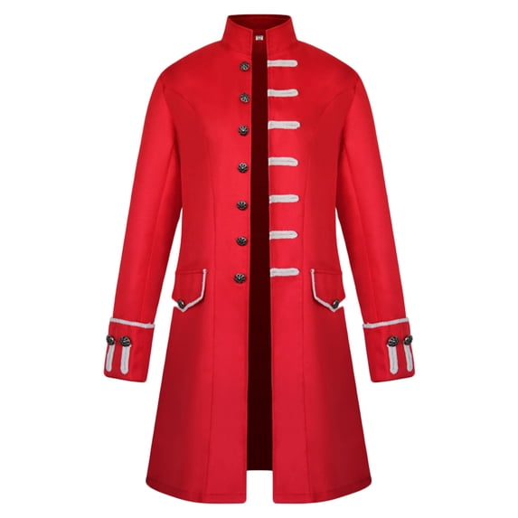 IYTR Men's Gothic Coat Jacket Long Sleeve Jacket Button-up Stand-up Collar Coat Fashion Medieval Uniform Jacket with Pocket Solid Color Red M
