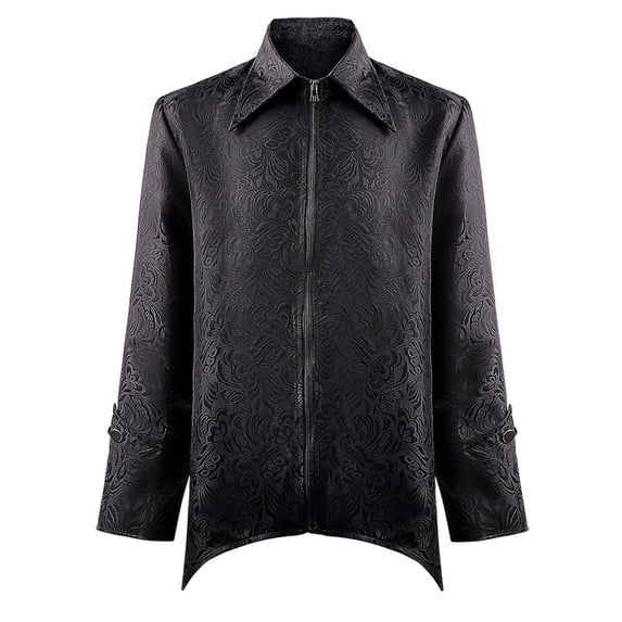 IYTR Men's Gothic Coat Solid Color Long Sleeve Jacket Zipper Stand-up Collar Medieval Retro Swallowtail Coat Black M