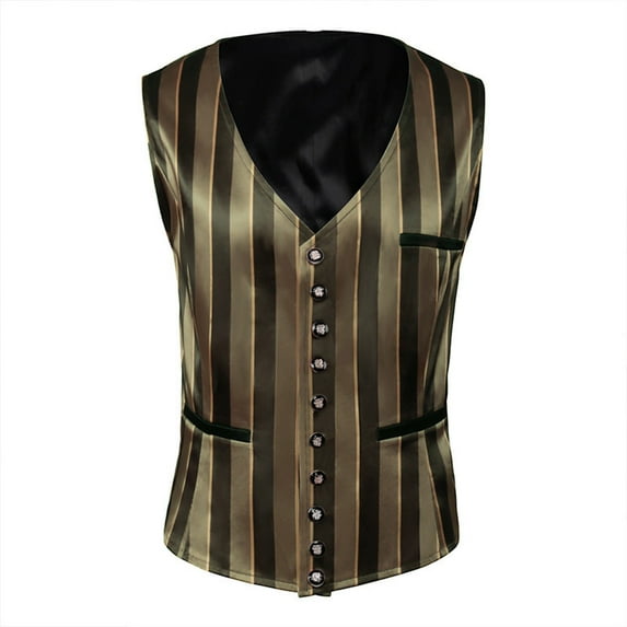 IYTR Men's Gothic Dress Vest Button-up V Neck Coat Vintage Slim Underlay Vest Coat with Pocket Stripe Sleeveless Jacket Black L