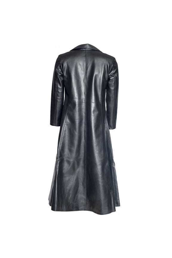 Men's Gothic Long Leather Trench Coat Steamnk Overcoat Loose Turndown Collar Buttons Leather Jacket Black S