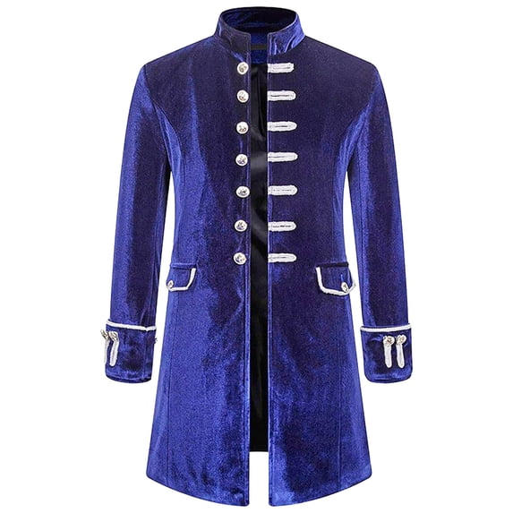IYTR Men's Gothic Velvet Long Victorian Frock Tailcoat Jacket Vintage Steampunk Outwear Overcoat with Buttons Blue XXL