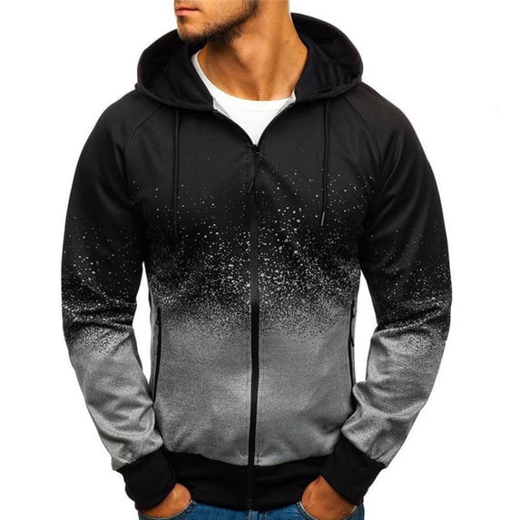 IYTR Men's Gradient Color Hooded Drawstring Sweatshirt Long Sleeve Zip Up Hoodie Jacket Coat Outwear with Pockets Gray XXXL