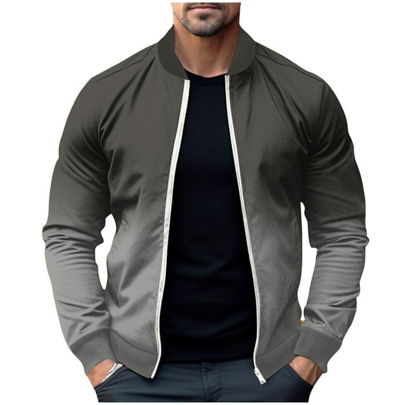IYTR Men's Gradient Jacket Long Sleeve Zip Up Baseball Jacket Fashion Lightweight Outwear Sport Coat Gray M