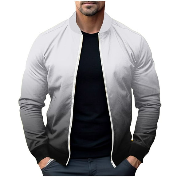 IYTR Men's Gradient Jacket Long Sleeve Zip Up Baseball Jacket Fashion Lightweight Outwear Sport Coat White L