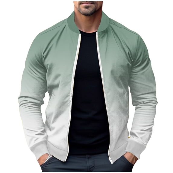 IYTR Men's Gradient Jacket Long Sleeve Zipper Baseball Jacket Lightweight Sport Outwear Fashion Streetwear Blouse Coat Army Green XXL