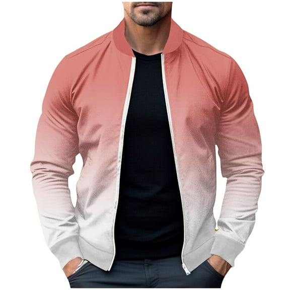 IYTR Men's Gradient Jacket Long Sleeve Zipper Baseball Jacket Lightweight Sport Outwear Fashion Streetwear Blouse Coat Hot Pink L