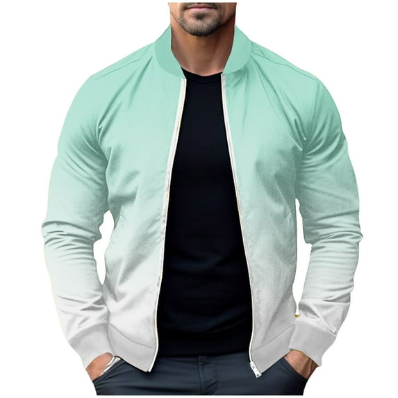 IYTR Men's Gradient Jacket Long Sleeve Zipper Baseball Jacket Lightweight Sport Outwear Fashion Streetwear Blouse Coat Mint Green XL