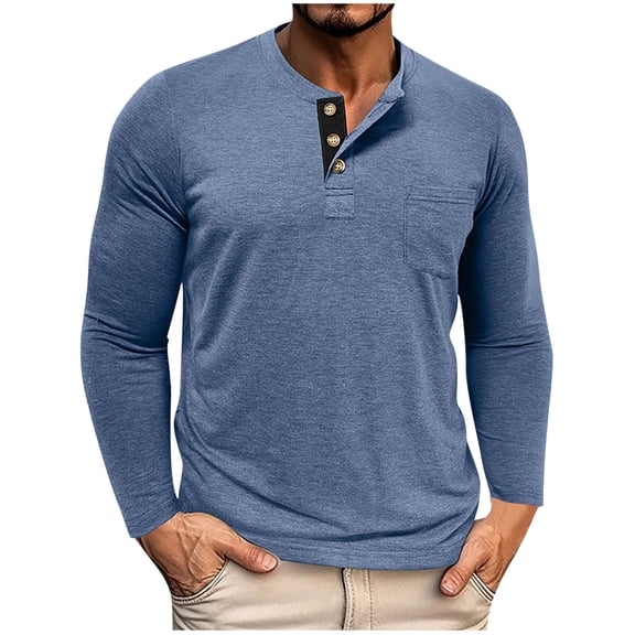 IYTR Men's Henley Long Sleeve Shirts Casual Button T-Shirt Athletic Shirt Soft Stretch Tee Tops with Pocket (Blue,M)