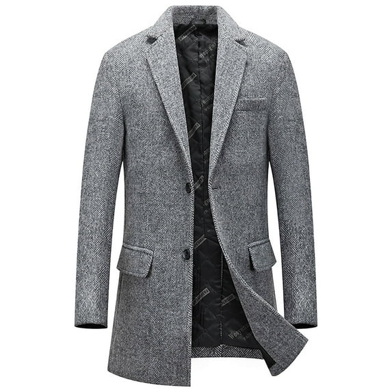IYTR Men's Herringbone Wool Overcoat Winter Warm Single Breasted Long Trench Coat Business Jacket Gray L