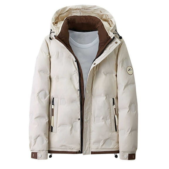 IYTR Men's Hooded Down Jackets Long Sleeve Windproof Thermal Winter Jacket Outdoor Thicken Snow Puffer Coat (Beige,M)