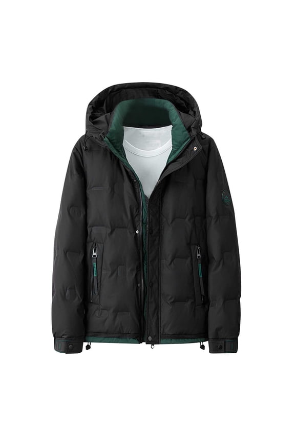 Men's Hooded Down Jackets Long Sleeve Windproof Thermal Winter Jacket Outdoor Thicken Snow Puffer Coat (Black,XXL)