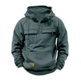 thumbnail image 1 of IYTR Men's Hooded Drawstring Sweatshirt Long Sleeve Zipper Pullover Sweatshirt Casual Cargo Hoodie Solid Color Gray S, 1 of 6