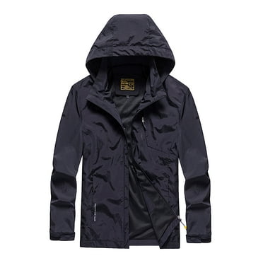 IYTR Men's Hooded Jackets Outdoor Lightweight Windproof Hooded Rain Jacket Sportswear Coat with Pockets Black XXXXL