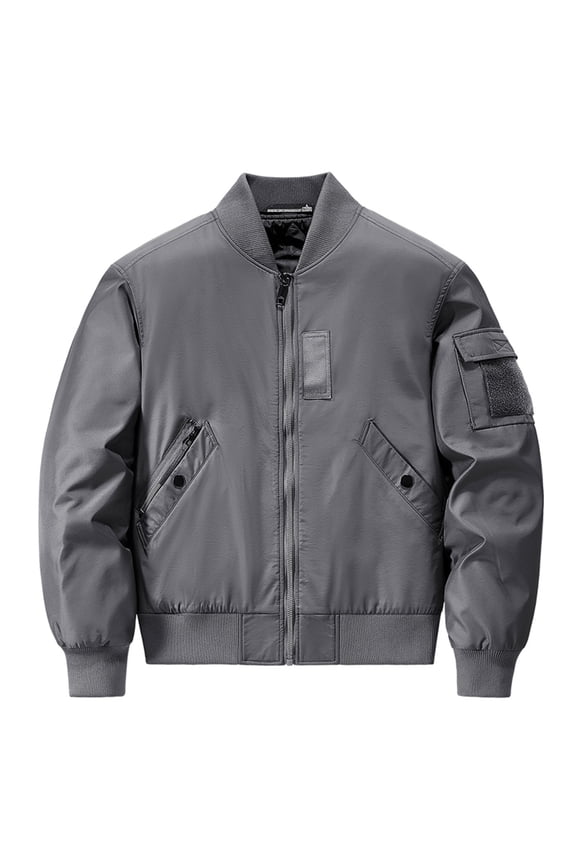 Men's Jacket Zipper Stand Collar Lightweight Outdoor Windbreaker Jacket Baseball Flight Jacket Warm Winter Gray XL