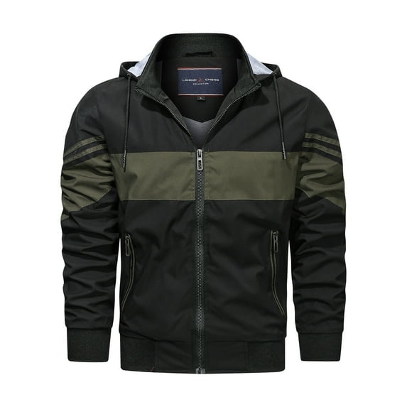 IYTR Men's Jackets Coats Fall Winter Slim Hooded Jackets Male Clothing Casual Windbreaker Coats with Pockets Army Green XL