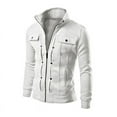thumbnail image 1 of IYTR Men's Jackets Slim Solid Color Stand Collar Long Sleeve Buttons Coats Outwear with Pockets White XXXL, 1 of 1