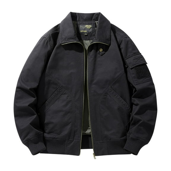 IYTR Men's Jackets Turnsown Collar Long Sleeve Solid Color Zip Up Pockets Decorated Jackets Coats Black M