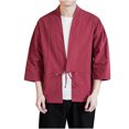 thumbnail image 1 of IYTR Men's Kimono Cardigan Shirt 3/4 Sleeve Open Front Lightweight Linen Loose Fit Japanese Style Outwear Tops, 1 of 1