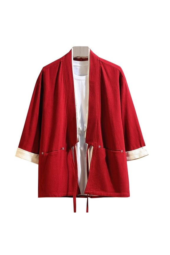 Men's Kimono Cardigan Shirt 3/4 Sleeve Thin Coat Tops Loose Fit Summer Beachwear Yukata Haori