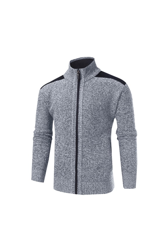 Men's Knit Cardigan Sweater Fashion Casual Assorted Color Full Zip Up Long Sleeve Warm Winter Outerwear with Pockets Gray L