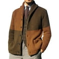 thumbnail image 1 of IYTR Men's Knit Sweater Two Tone Color Block Knitted Shawl Collar Buttons Cardigan Sweater with Pockets Brown XL, 1 of 1