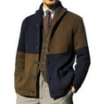 thumbnail image 1 of IYTR Men's Knit Sweater Two Tone Color Block Knitted Shawl Collar Buttons Cardigan Sweater with Pockets Navy XL, 1 of 3
