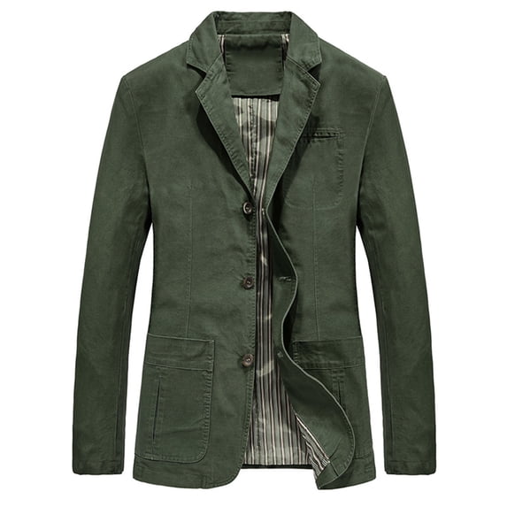 IYTR Men's Lapel Blazer Fashion Casual Solid Color Jacket Button Up Slim Long Sleeve Sport Coat with Pockets Army Green XXL